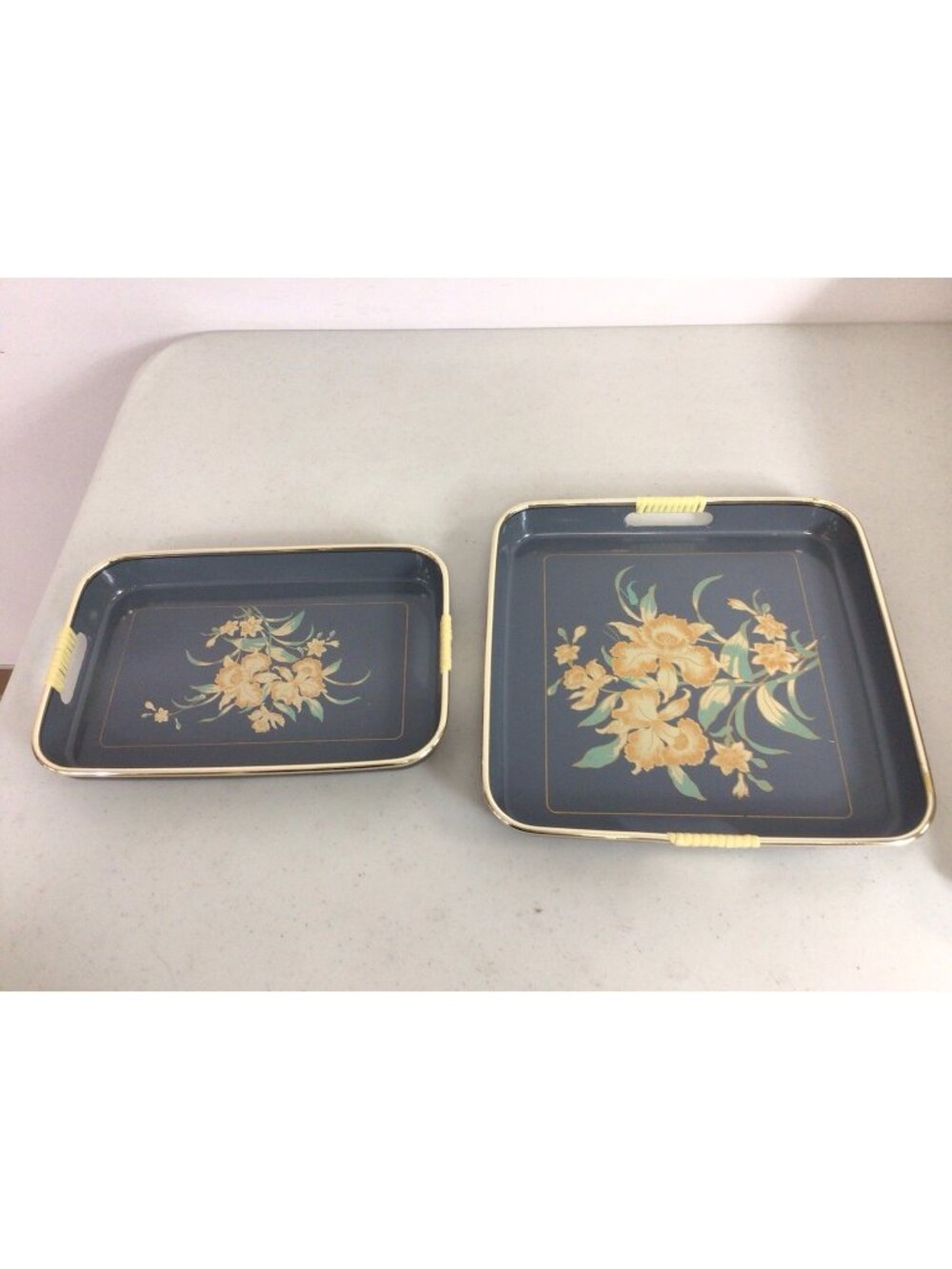 Vintage Hand Painted 2 Piece Serving Tray Royal Orchid Set Made in Japan